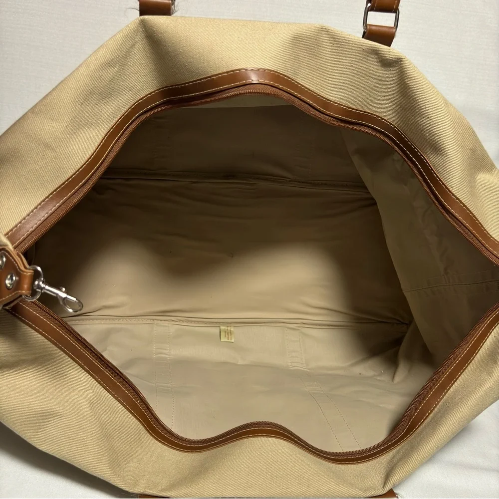 Parfums Lagerfeld Paris Le Club Travel Canvas Duffel Bag Brown Tan XL VT EUC
